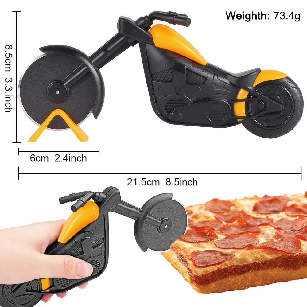 ELB Biker Motorrad Pizzaschneider, Lustige Pizza Schneider Edelstahl Kunststoff Pizzaroller Pizzarad Pizzamesser, Pizza Cutter mit Scharfem Schneiderad & Ständer für Weihnachten Kreativ Geschenke (Rot)