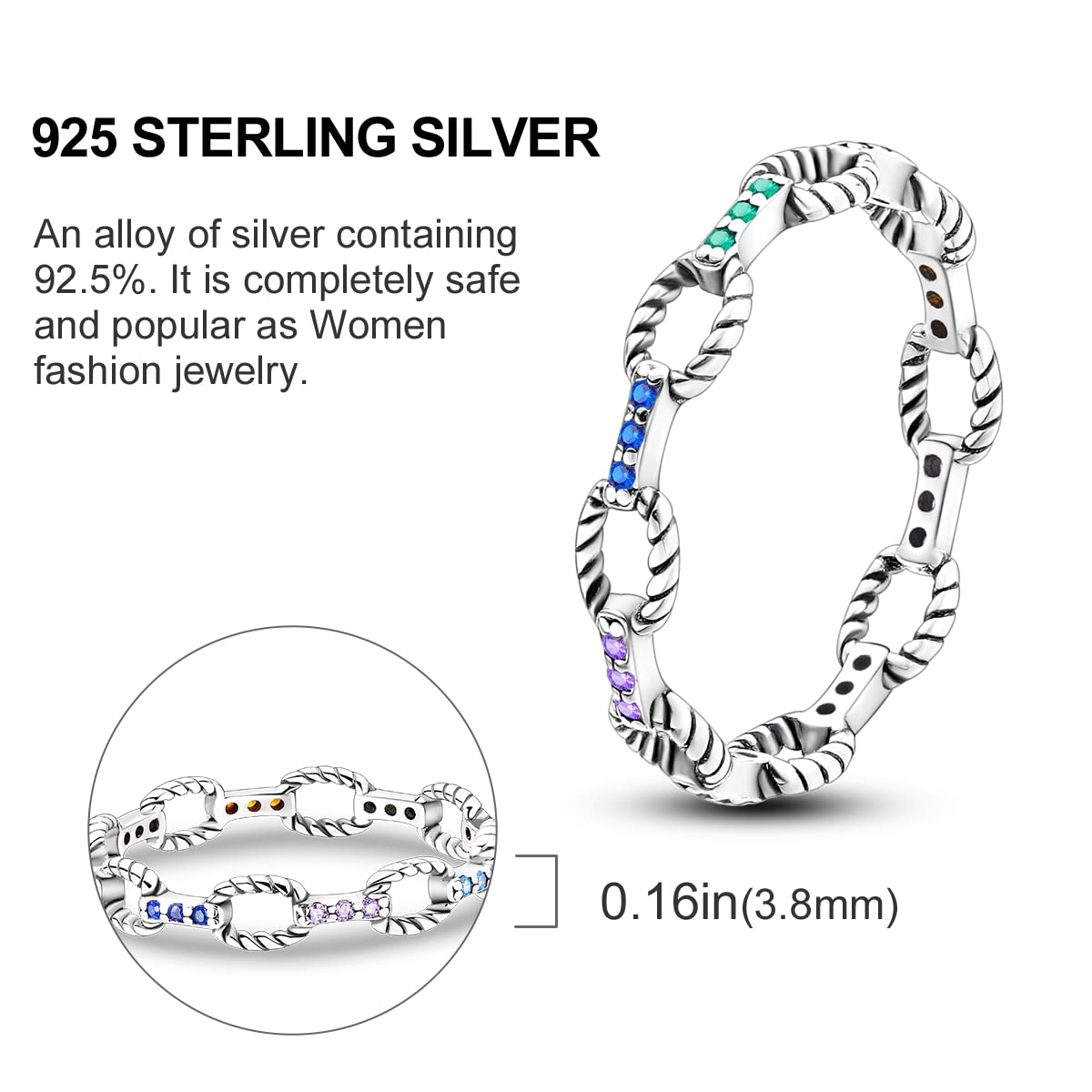 NARMO 925 Sterling Silber Frauen Ringe Mond Stern Ring Evil Eye Ring Bunte Cubic Zirkonia Ring Stapelbare Vintage Ringe Statement Ringe für Frauen Größe 52-60mm