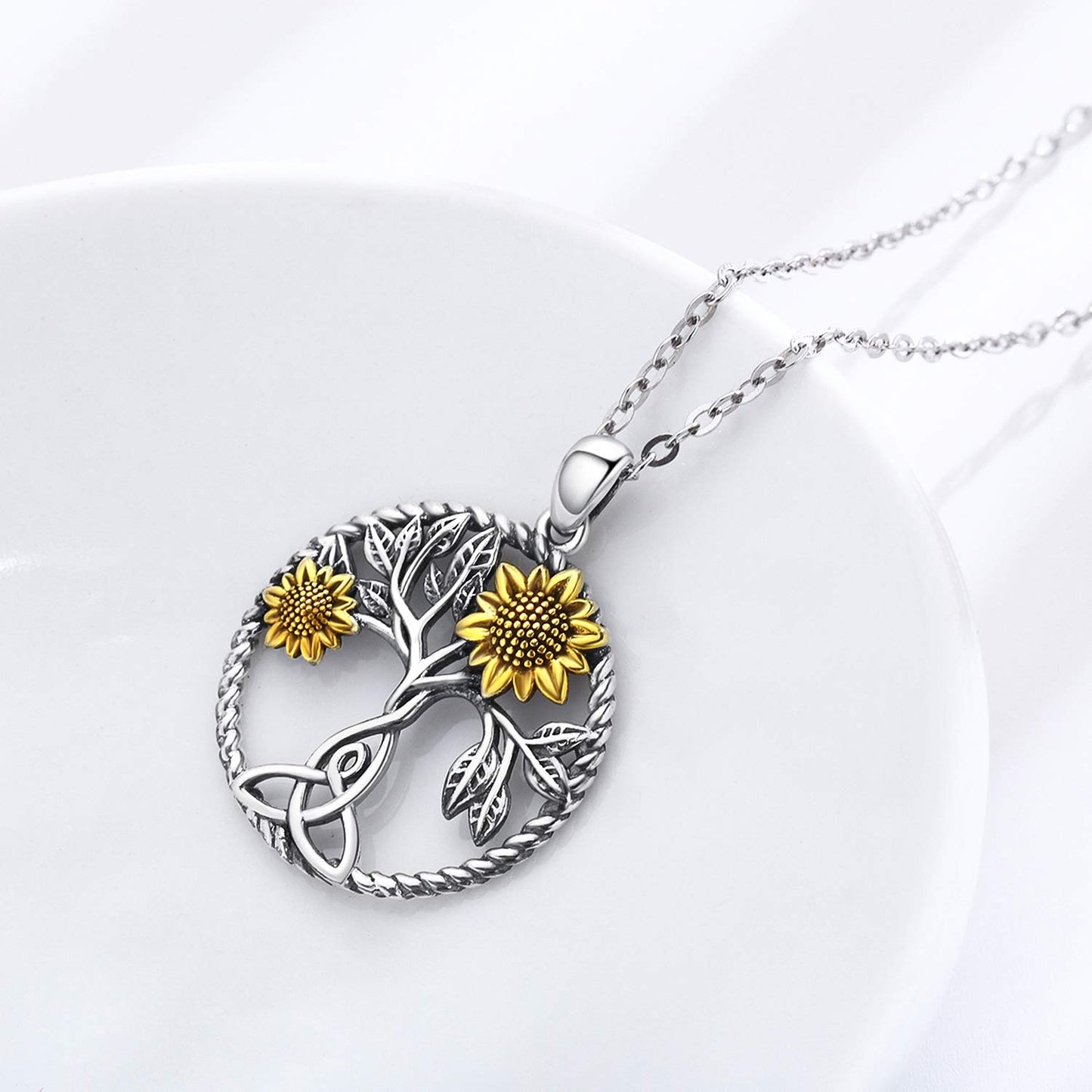 Ederseensucht-Sonnenblumen-Halskette, 925er Sterlingsilber, Gänseblümchen/Rose/Mondstein, Sonnenblumen-Baum des Lebens-Anhänger-Halskette, Sonnenblumen-Schmuck, Geschenke für Frauen, Mädchen, Mütter