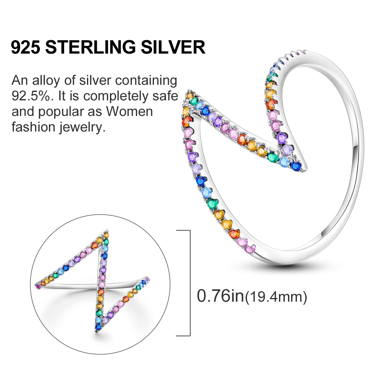 NARMO 925 Sterling Silber Frauen Ringe Mond Stern Ring Evil Eye Ring Bunte Cubic Zirkonia Ring Stapelbare Vintage Ringe Statement Ringe für Frauen Größe 52-60mm