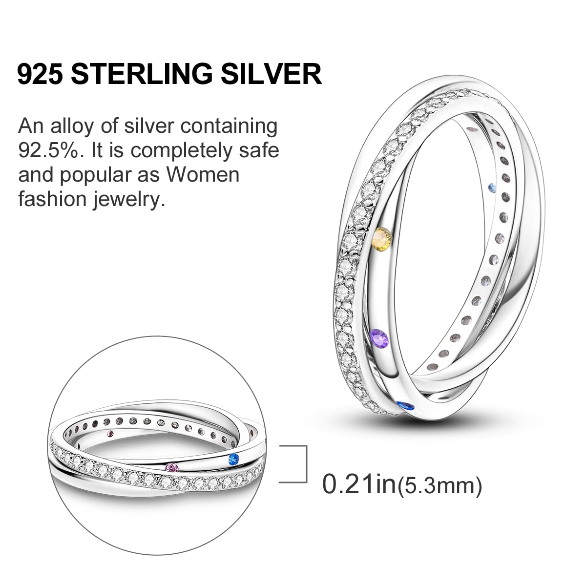 NARMO 925 Sterling Silber Frauen Ringe Mond Stern Ring Evil Eye Ring Bunte Cubic Zirkonia Ring Stapelbare Vintage Ringe Statement Ringe für Frauen Größe 52-60mm