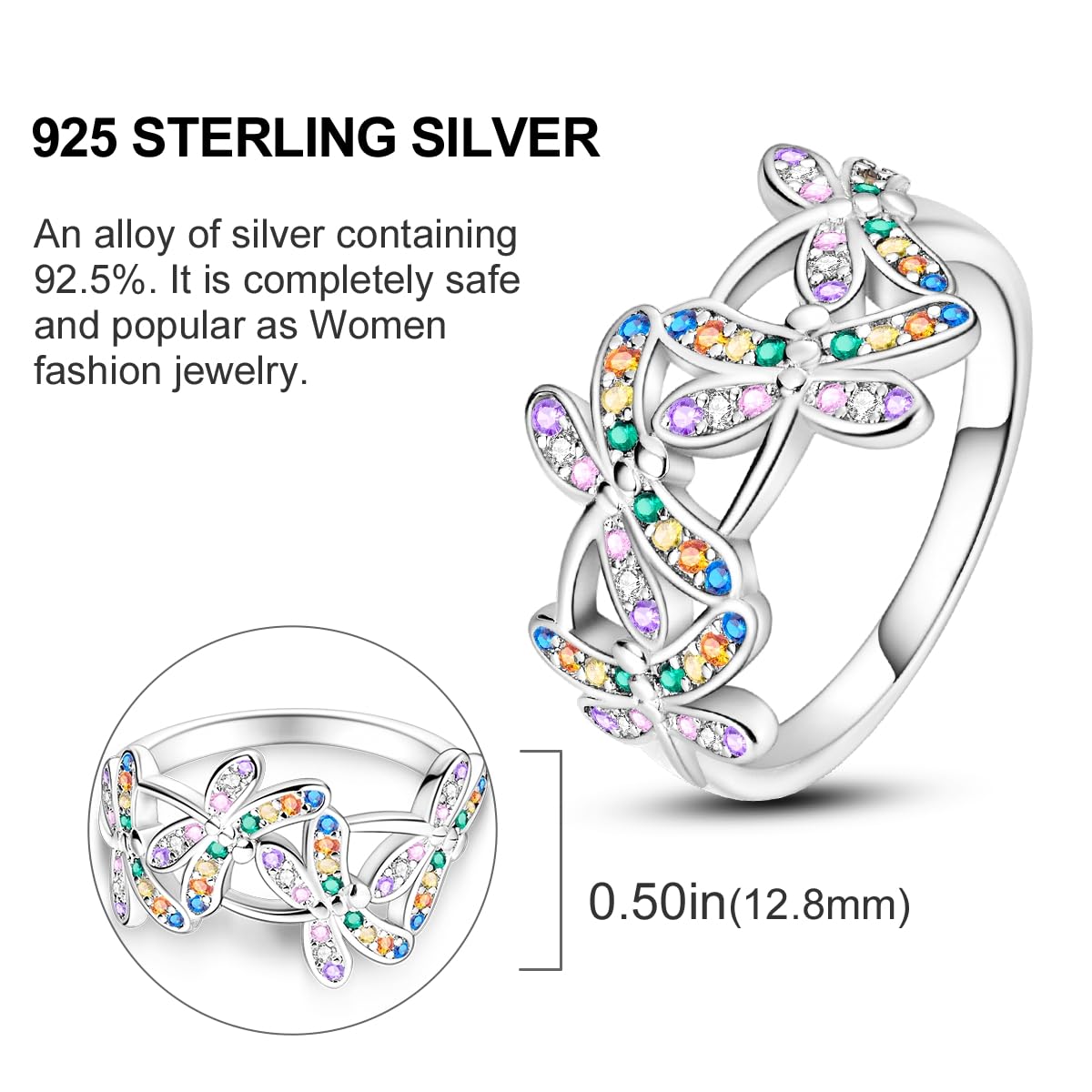 NARMO 925 Sterling Silber Frauen Ringe Mond Stern Ring Evil Eye Ring Bunte Cubic Zirkonia Ring Stapelbare Vintage Ringe Statement Ringe für Frauen Größe 52-60mm