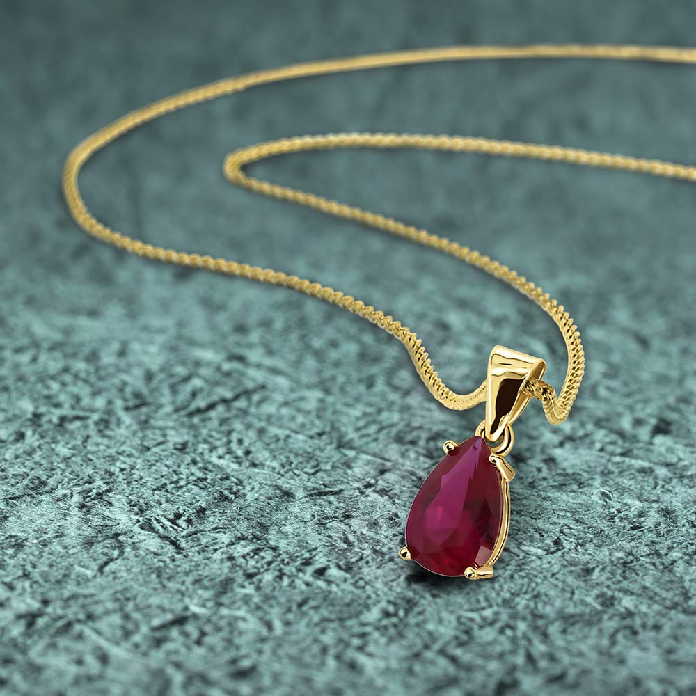 MIORE Damen Halskette | Tropfen Design | echtes 9 Karat (375) Gelbgold | Labor Rubin -Saphir -Smaragd | Gold Kette, Panzerkette | Länge 45 cm | handgemachter Damen Schmuck aus Spanien