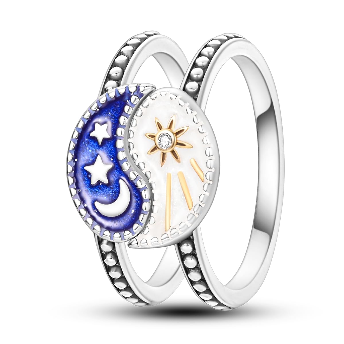 NARMO 925 Sterling Silber Frauen Ringe Mond Stern Ring Evil Eye Ring Bunte Cubic Zirkonia Ring Stapelbare Vintage Ringe Statement Ringe für Frauen Größe 52-60mm