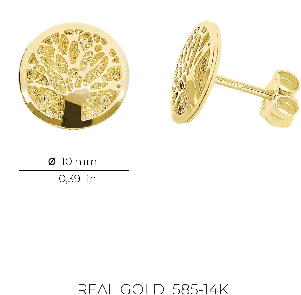 Ederseegold Lucchetta - Baum des Lebens Ohrringe Ohrstecker 14 Karat GelbGold, Gold Ohrringe Damen Echtgold - Hochwertiger Schmuck hergestellt in Italien