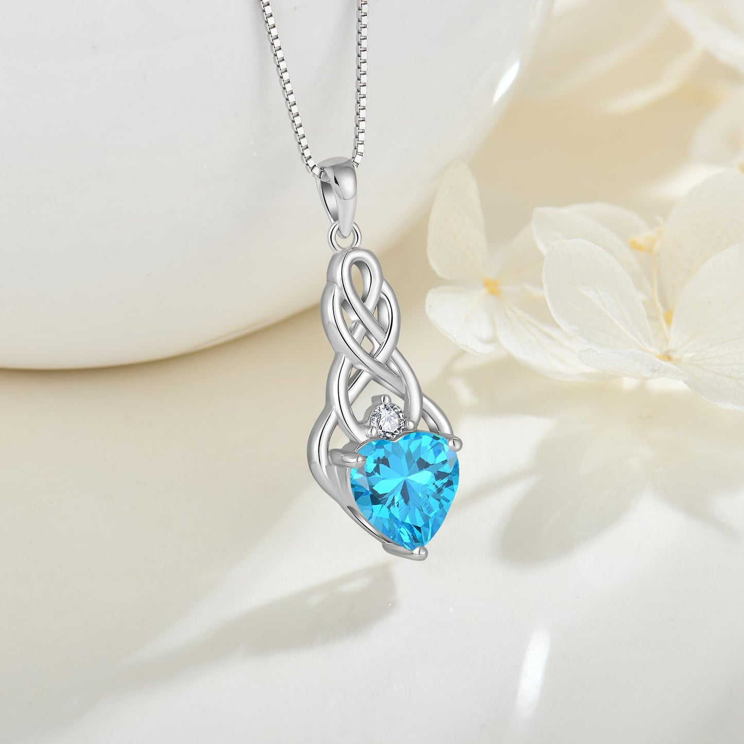 FJ Unendlichkeit Keltischer Knoten Kette Damen 925 Sterling Silber Geburtsstein Anhänger Irischer Glücksschmuck Geschenke für Frauen Mutter Freundin Mama