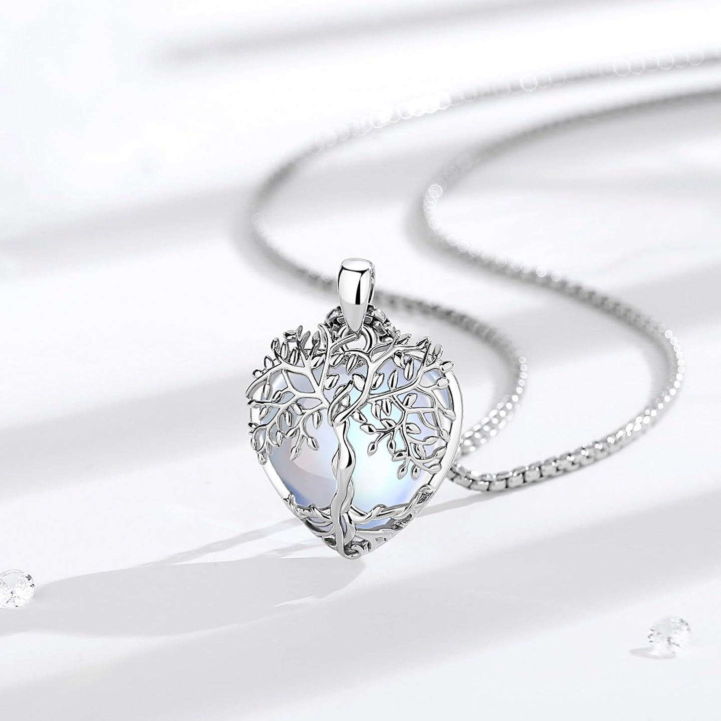 EDERSEENSUCHT - AEONSLOVE Lebensbaum Kette mit Kristall, Baum des Lebens Mondstein Halskette für Damen Türkis Amethyst Anhänger Obsidian Malachit Stein Kette Heilsteine Schmuck