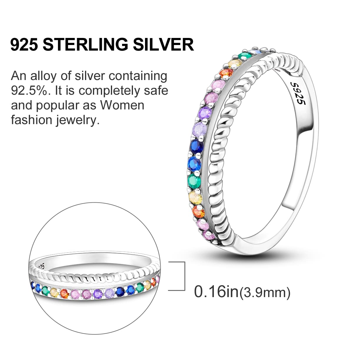 NARMO 925 Sterling Silber Frauen Ringe Mond Stern Ring Evil Eye Ring Bunte Cubic Zirkonia Ring Stapelbare Vintage Ringe Statement Ringe für Frauen Größe 52-60mm