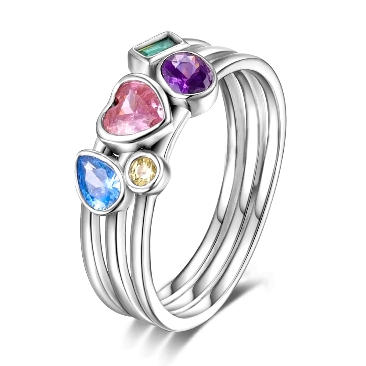 NARMO 925 Sterling Silber Frauen Ringe Mond Stern Ring Evil Eye Ring Bunte Cubic Zirkonia Ring Stapelbare Vintage Ringe Statement Ringe für Frauen Größe 52-60mm