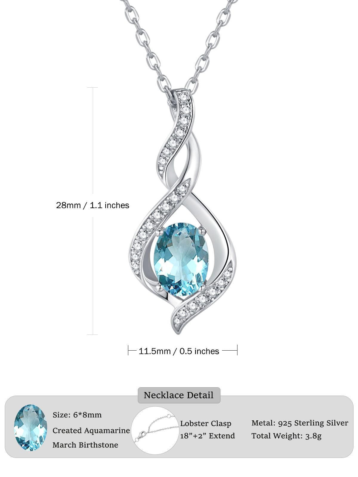 ELB See Leva Jewkis 925 Sterling Silber Edelstein Geburtsstein Halskette Infinity Anhänger Schmuck Geburtstag Schmuck für Frauen Mädchen Mutter, 40+5 CM
