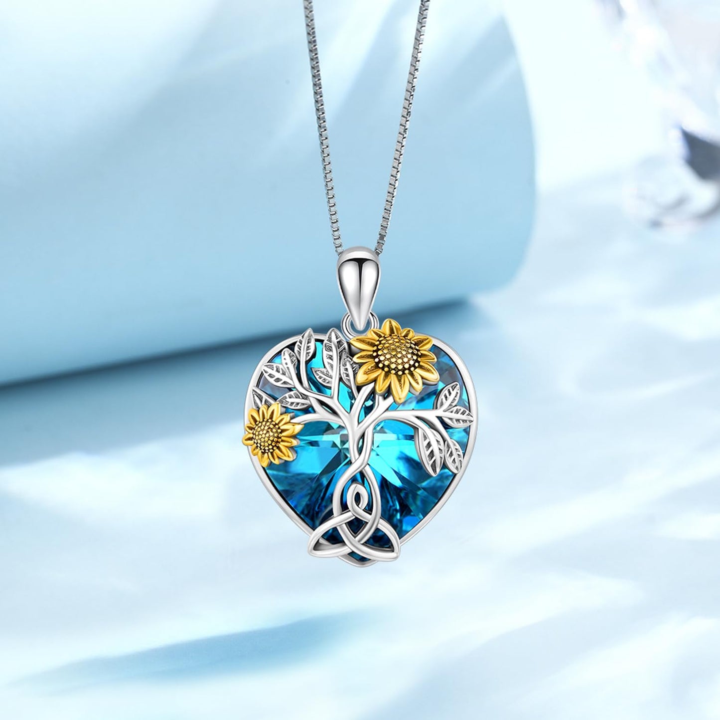 Ederseensucht-Sonnenblumen-Halskette, 925er Sterlingsilber, Gänseblümchen/Rose/Mondstein, Sonnenblumen-Baum des Lebens-Anhänger-Halskette, Sonnenblumen-Schmuck, Geschenke für Frauen, Mädchen, Mütter