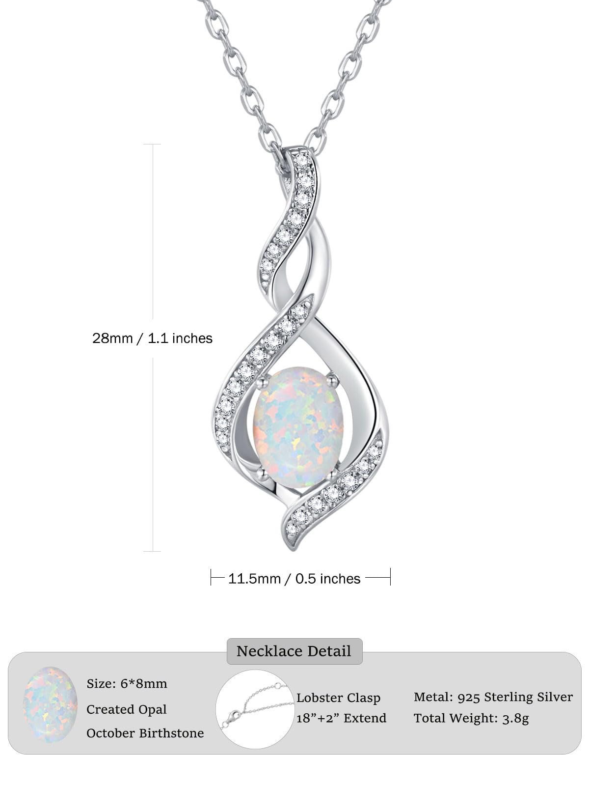 ELB See Leva Jewkis 925 Sterling Silber Edelstein Geburtsstein Halskette Infinity Anhänger Schmuck Geburtstag Schmuck für Frauen Mädchen Mutter, 40+5 CM