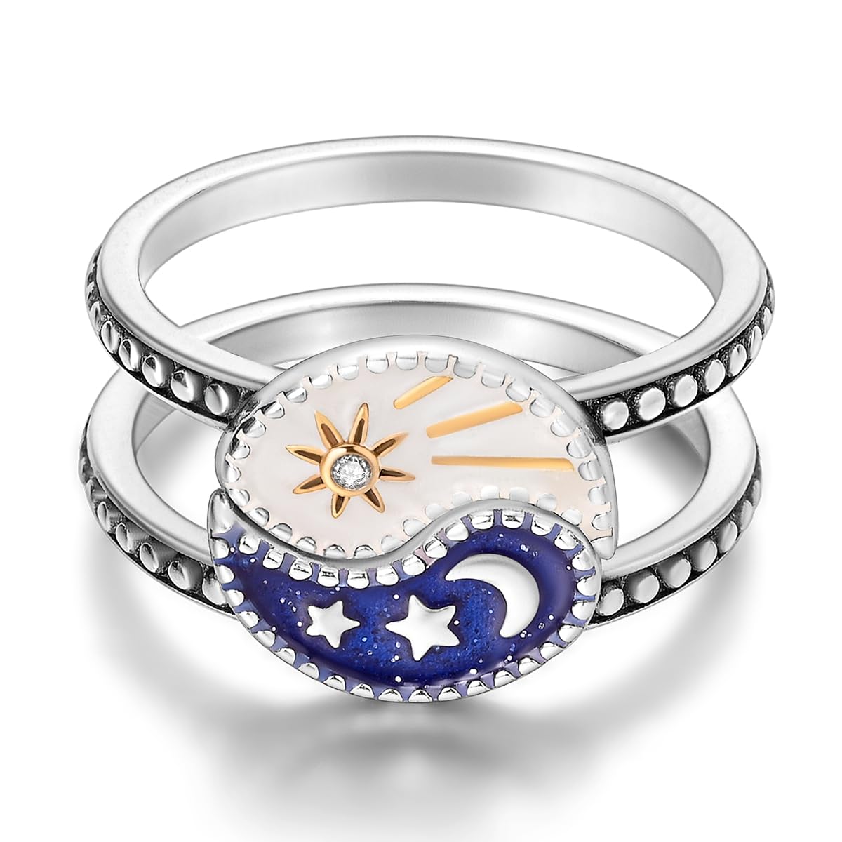 NARMO 925 Sterling Silber Frauen Ringe Mond Stern Ring Evil Eye Ring Bunte Cubic Zirkonia Ring Stapelbare Vintage Ringe Statement Ringe für Frauen Größe 52-60mm