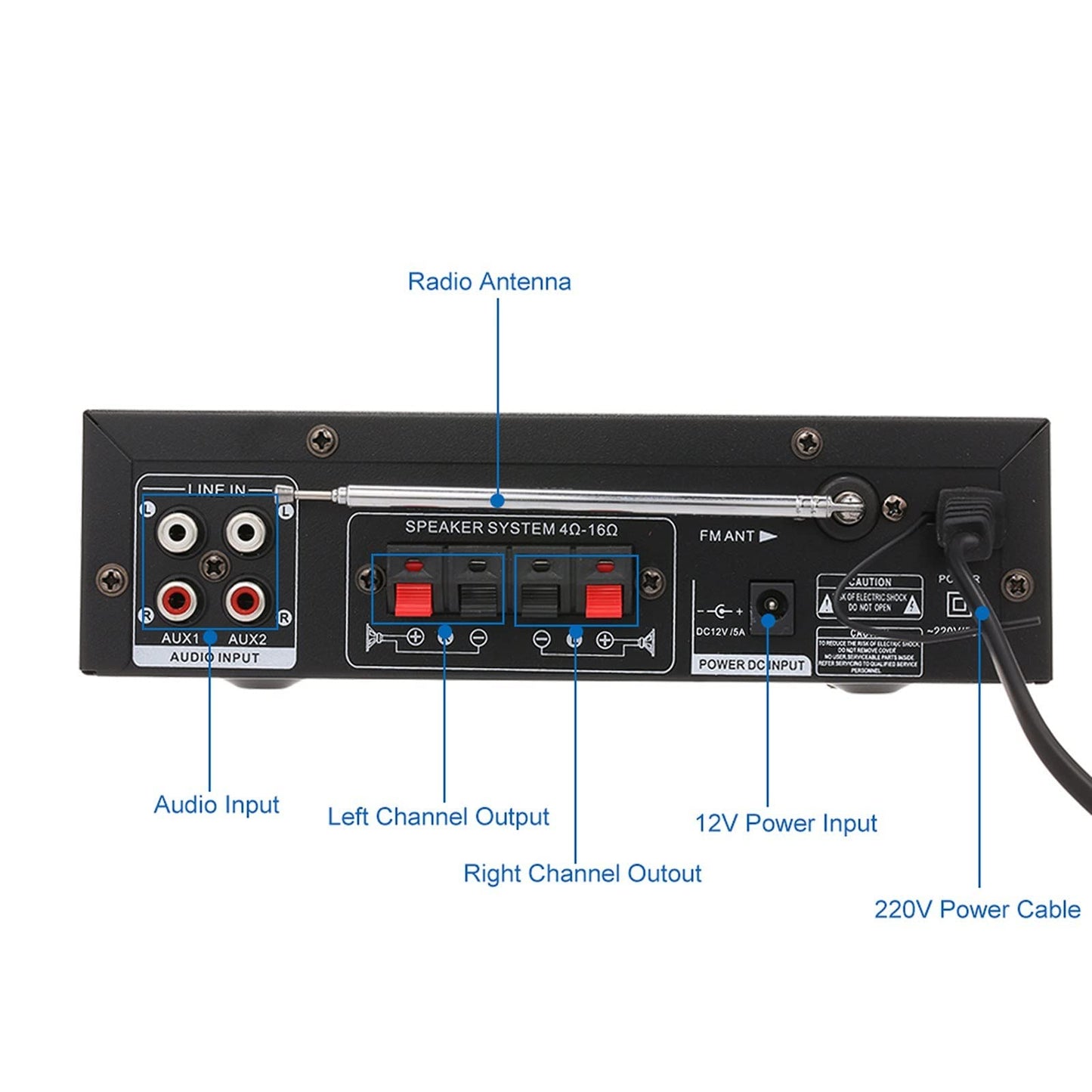Etlephe Mini Verstärker,HIFI Verstärker,Bluetooth 5.0-Stereo Audio,12 V 220 V 600 W, 2 Kanäle, LCD-Display, High Fidelity, tragbares UKW-Radio, SD/USB-Karteneingang, für Zuhause oder Auto