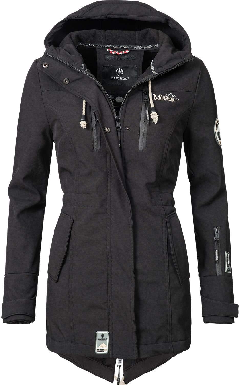 MARIKOO Damen Übergangsjacke Softshellmantel wasserdicht atmungsaktiv mit Kapuze Zimtzicke XS-3XL
