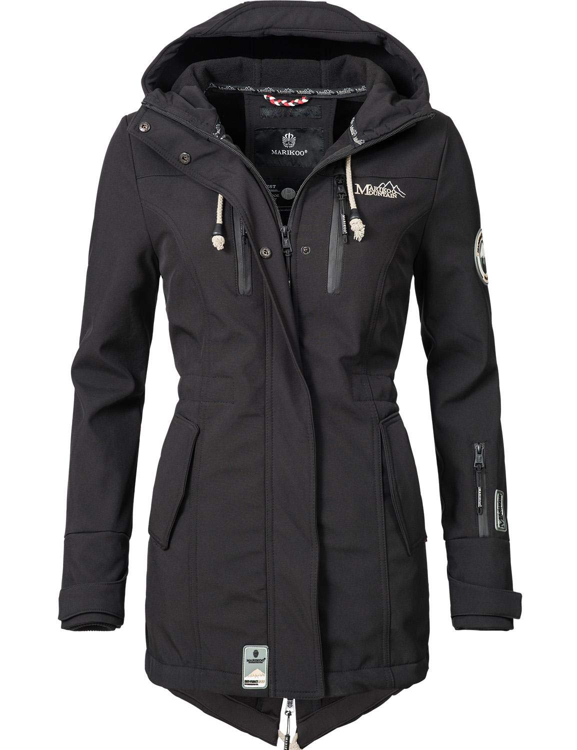 MARIKOO Damen Übergangsjacke Softshellmantel wasserdicht atmungsaktiv mit Kapuze Zimtzicke XS-3XL