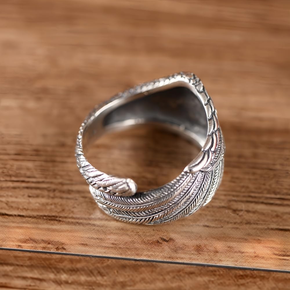 ELB Bike Vintage Schwarz 925 Sterling Silber Flügel Feder Ring Engelsflügel Schmuck für Herren Damen Offen und Verstellbar