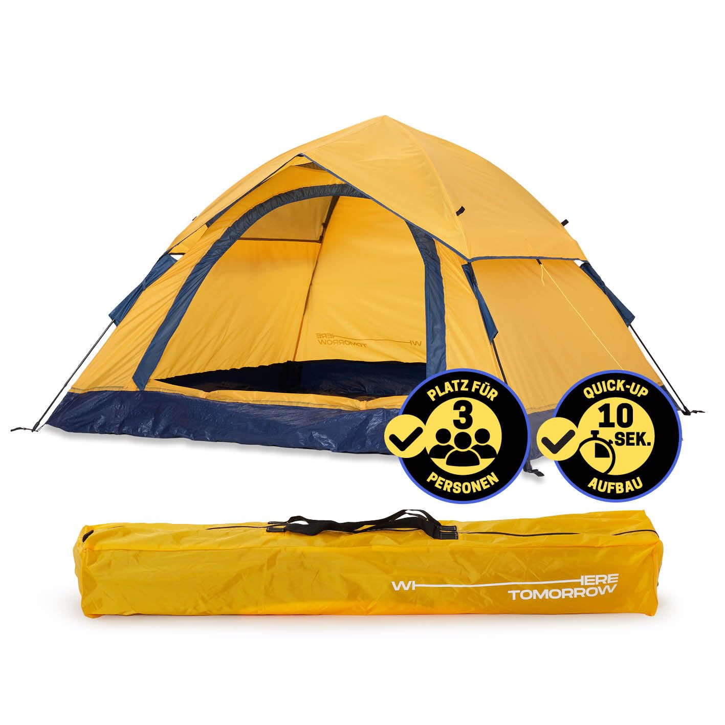Lumaland Camping Zelt | Leichtes Pop Up Wurfzelt | 2-3 Personen Kuppelzelt | Trekking & Festival Igluzelt | Sekundenzelt Wasserdicht 210x190x110cm | Wind- & Sonnenschutz | Mit 1 & 2 Eingängen