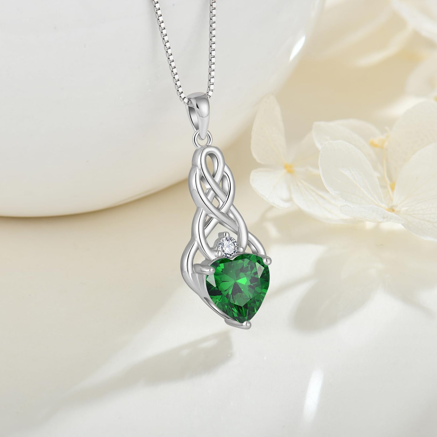 FJ Unendlichkeit Keltischer Knoten Kette Damen 925 Sterling Silber Geburtsstein Anhänger Irischer Glücksschmuck Geschenke für Frauen Mutter Freundin Mama