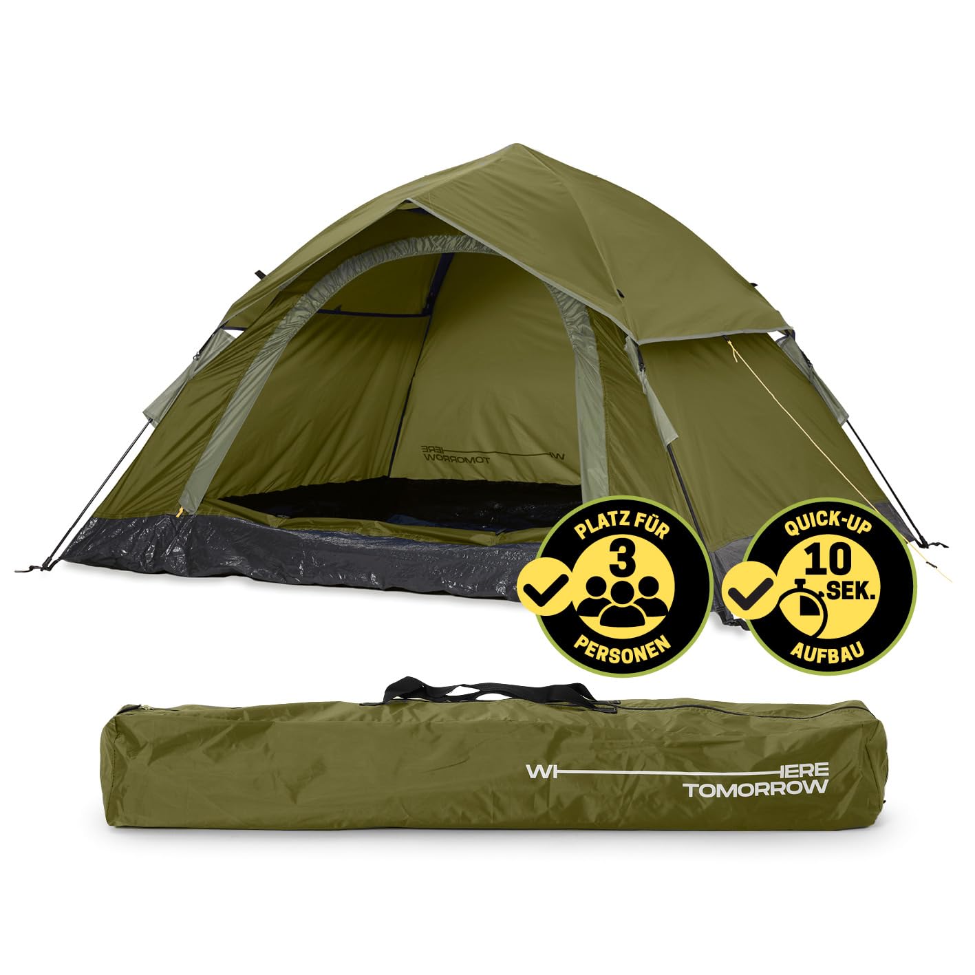 Lumaland Camping Zelt | Leichtes Pop Up Wurfzelt | 2-3 Personen Kuppelzelt | Trekking & Festival Igluzelt | Sekundenzelt Wasserdicht 210x190x110cm | Wind- & Sonnenschutz | Mit 1 & 2 Eingängen
