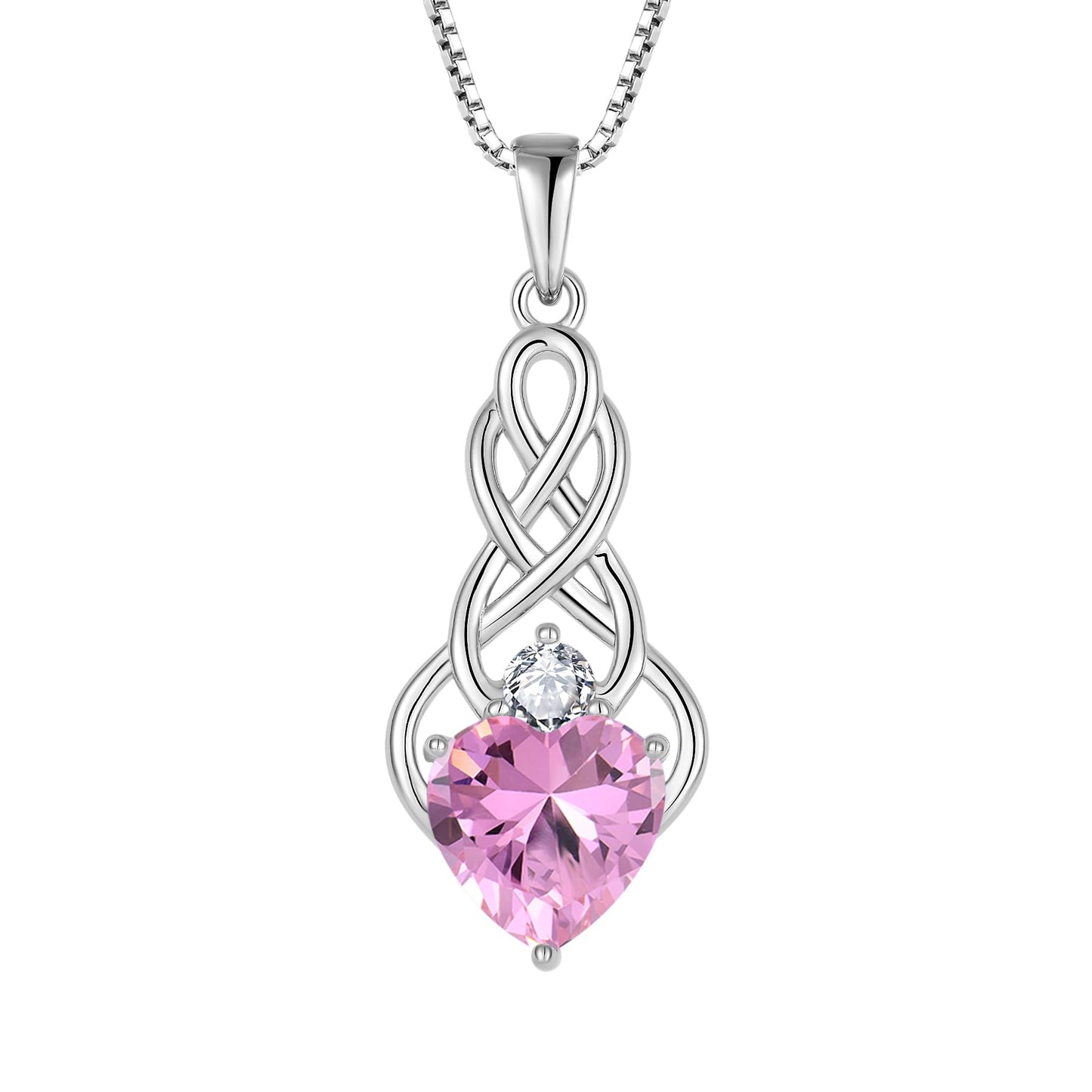 FJ Unendlichkeit Keltischer Knoten Kette Damen 925 Sterling Silber Geburtsstein Anhänger Irischer Glücksschmuck Geschenke für Frauen Mutter Freundin Mama