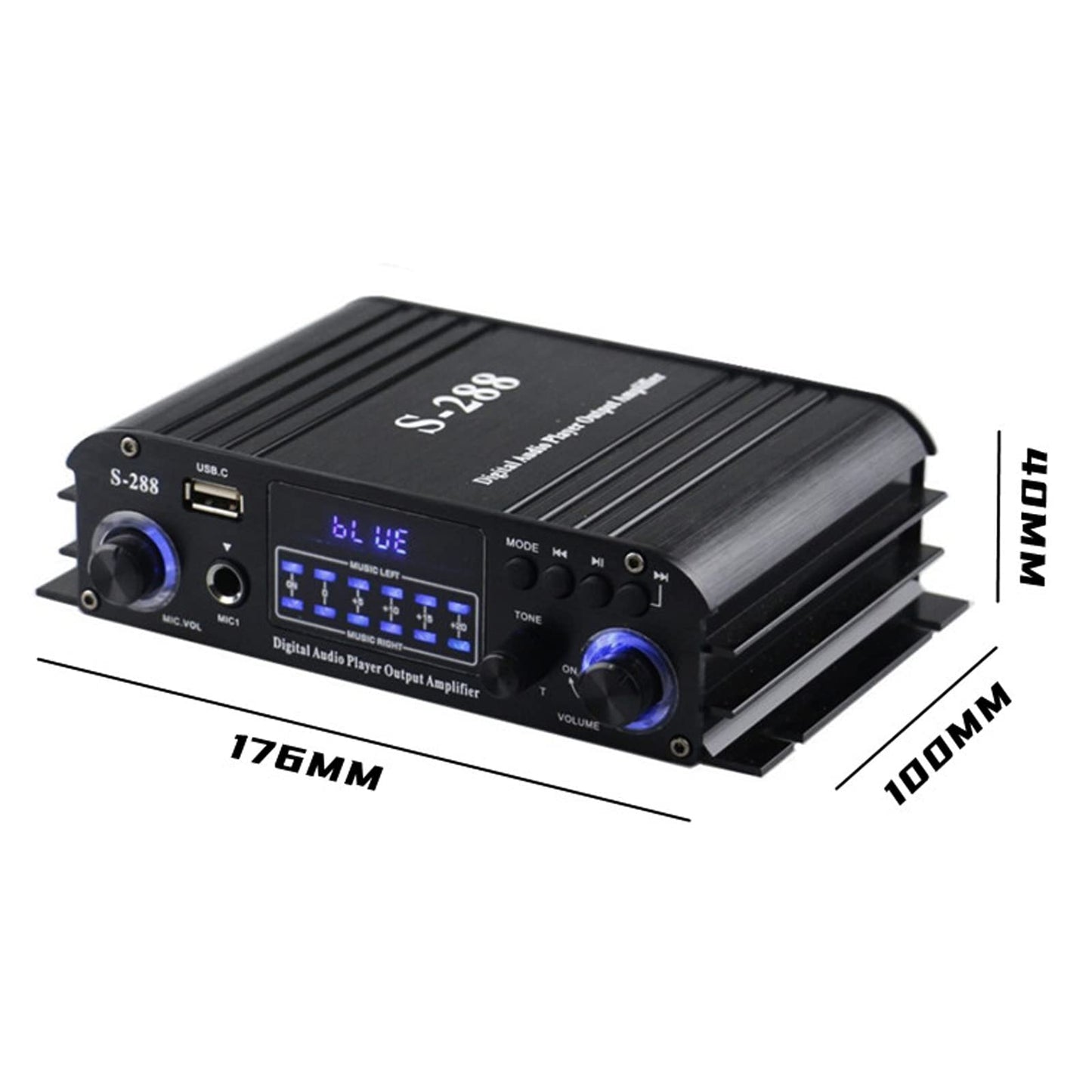 Etlephe Mini Verstärker,HIFI Verstärker,Bluetooth 5.0-Stereo Audio,12 V 220 V 600 W, 2 Kanäle, LCD-Display, High Fidelity, tragbares UKW-Radio, SD/USB-Karteneingang, für Zuhause oder Auto