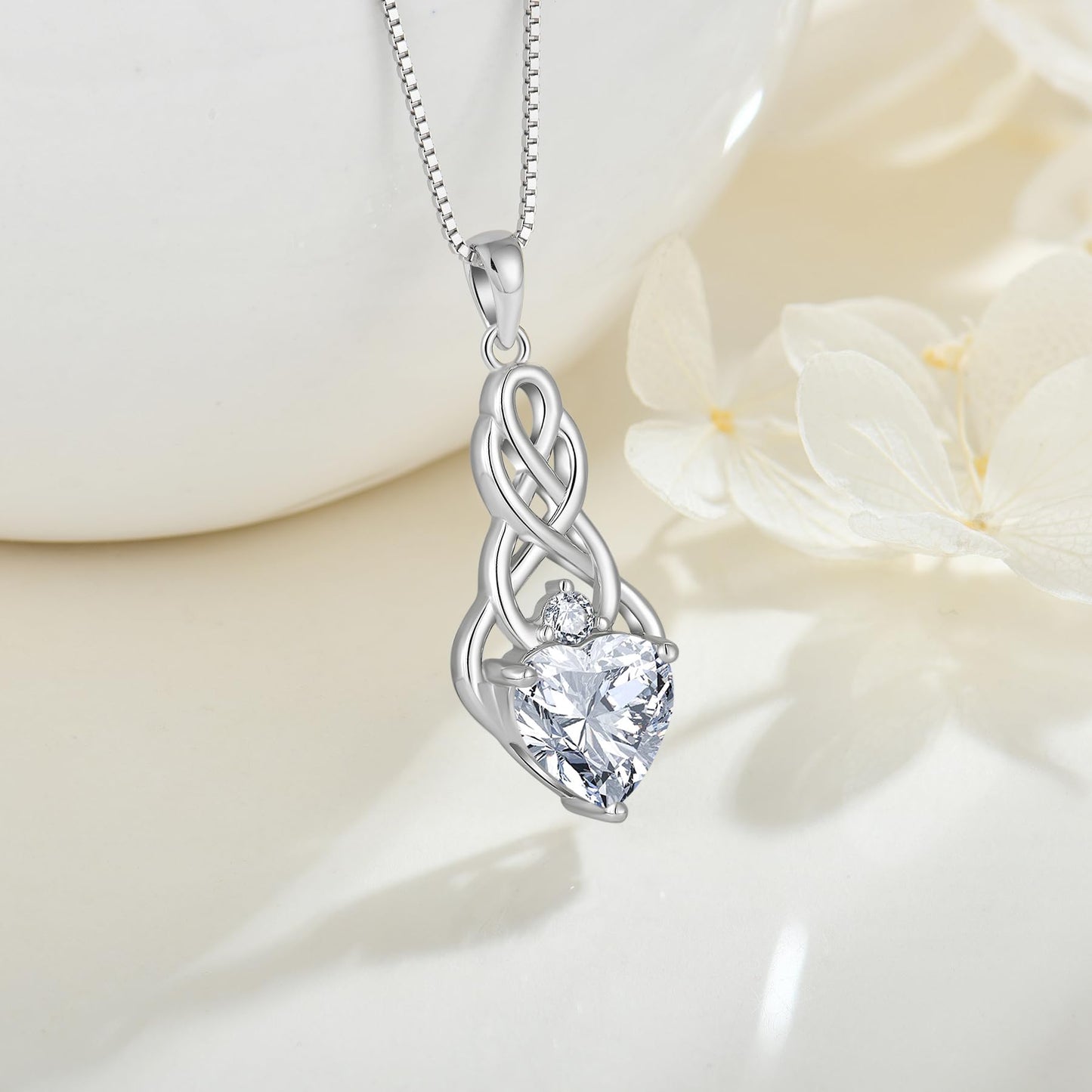 FJ Unendlichkeit Keltischer Knoten Kette Damen 925 Sterling Silber Geburtsstein Anhänger Irischer Glücksschmuck Geschenke für Frauen Mutter Freundin Mama