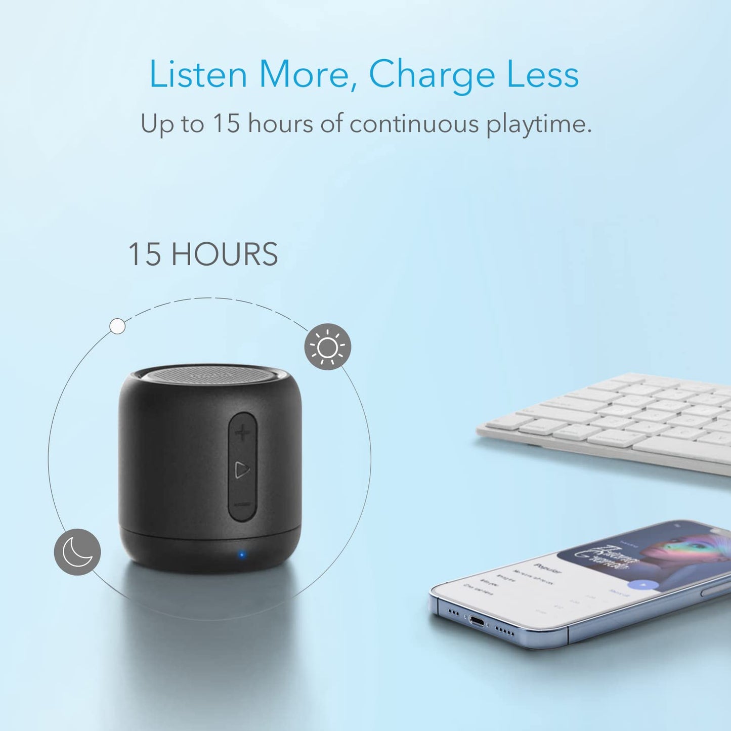 ELB Musikbox Anker Soundcore mini Bluetooth Lautsprecher mit 15 Stunden Spielzeit, Fantastischer Sound, 20 Meter Bluetooth Reichweite, FM Radio und intensiver Bass(Schwarz)