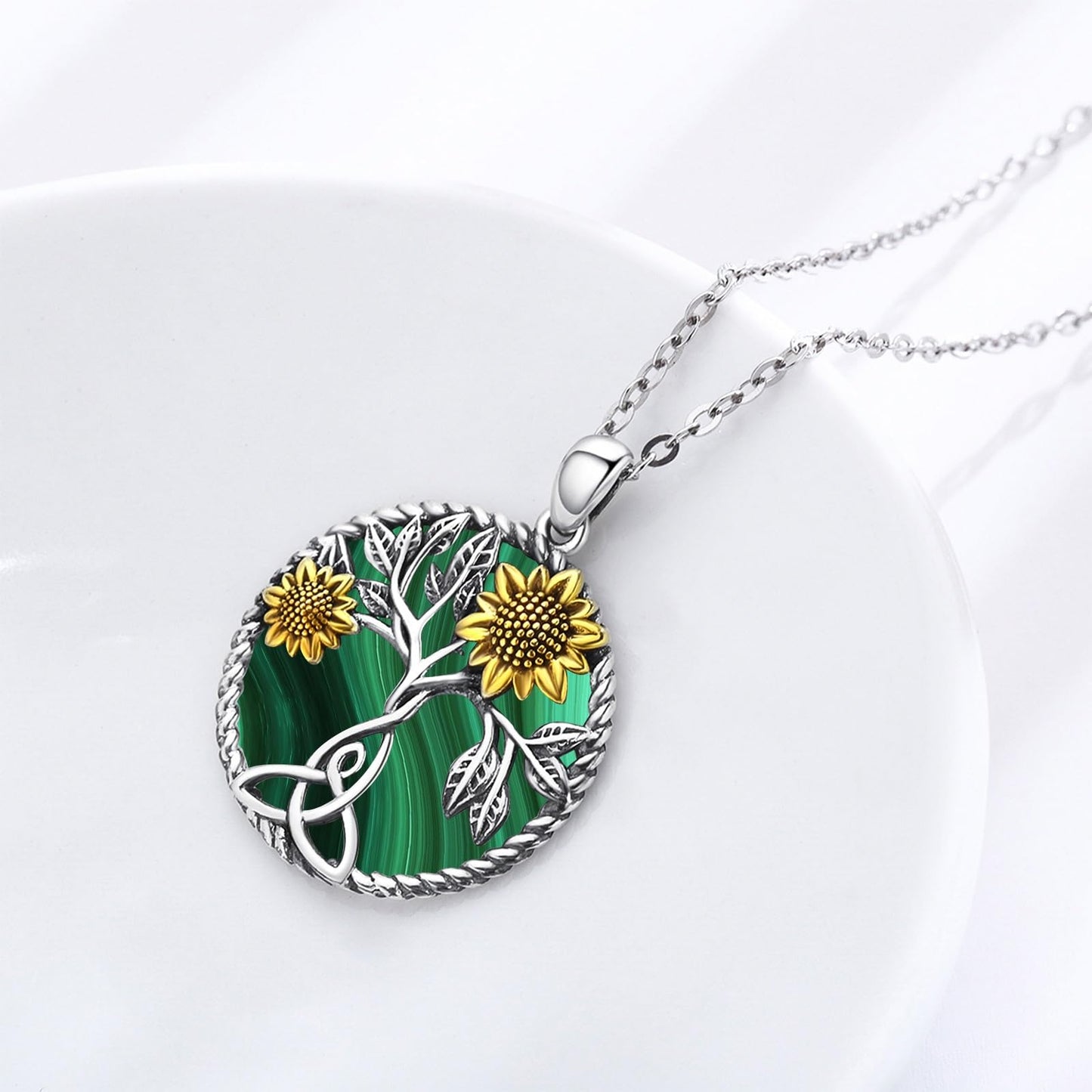 Ederseensucht-Sonnenblumen-Halskette, 925er Sterlingsilber, Gänseblümchen/Rose/Mondstein, Sonnenblumen-Baum des Lebens-Anhänger-Halskette, Sonnenblumen-Schmuck, Geschenke für Frauen, Mädchen, Mütter