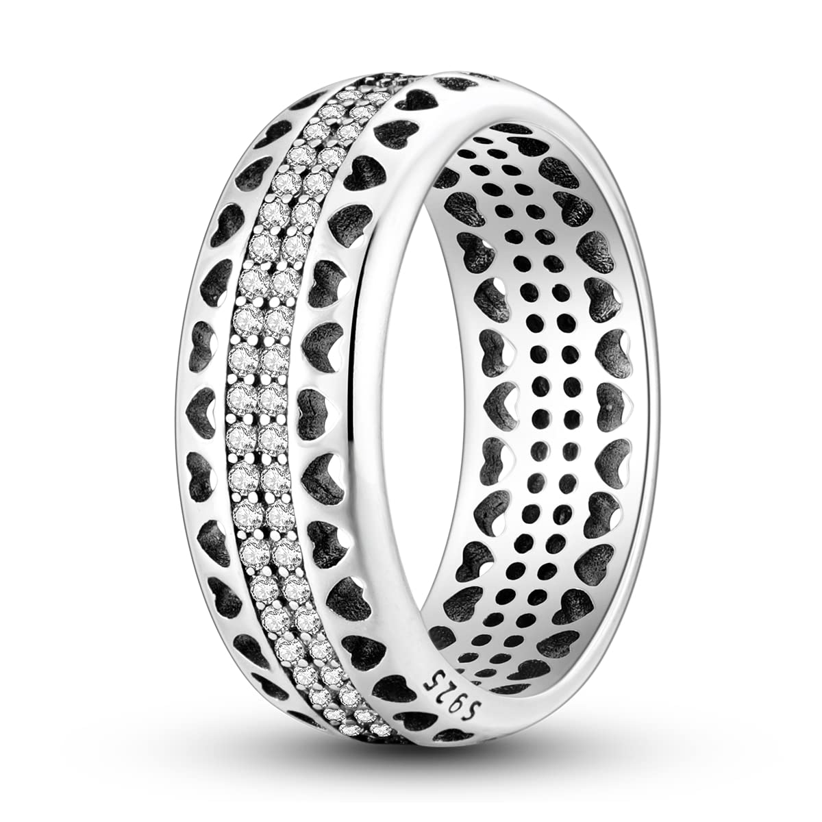 NARMO 925 Sterling Silber Frauen Ringe Mond Stern Ring Evil Eye Ring Bunte Cubic Zirkonia Ring Stapelbare Vintage Ringe Statement Ringe für Frauen Größe 52-60mm