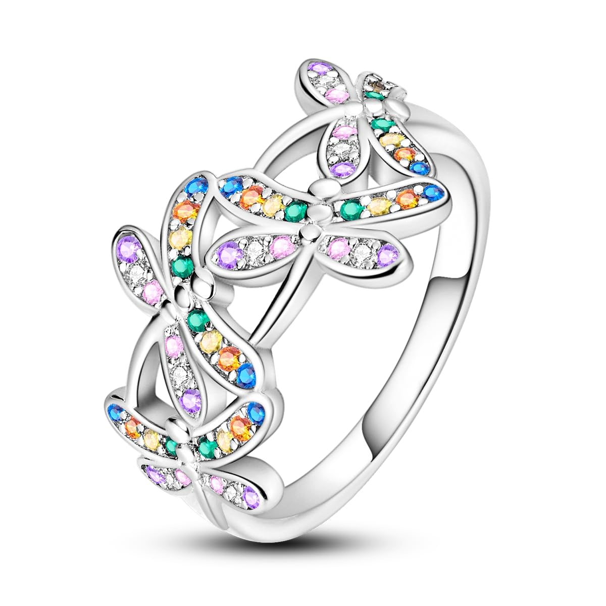 NARMO 925 Sterling Silber Frauen Ringe Mond Stern Ring Evil Eye Ring Bunte Cubic Zirkonia Ring Stapelbare Vintage Ringe Statement Ringe für Frauen Größe 52-60mm
