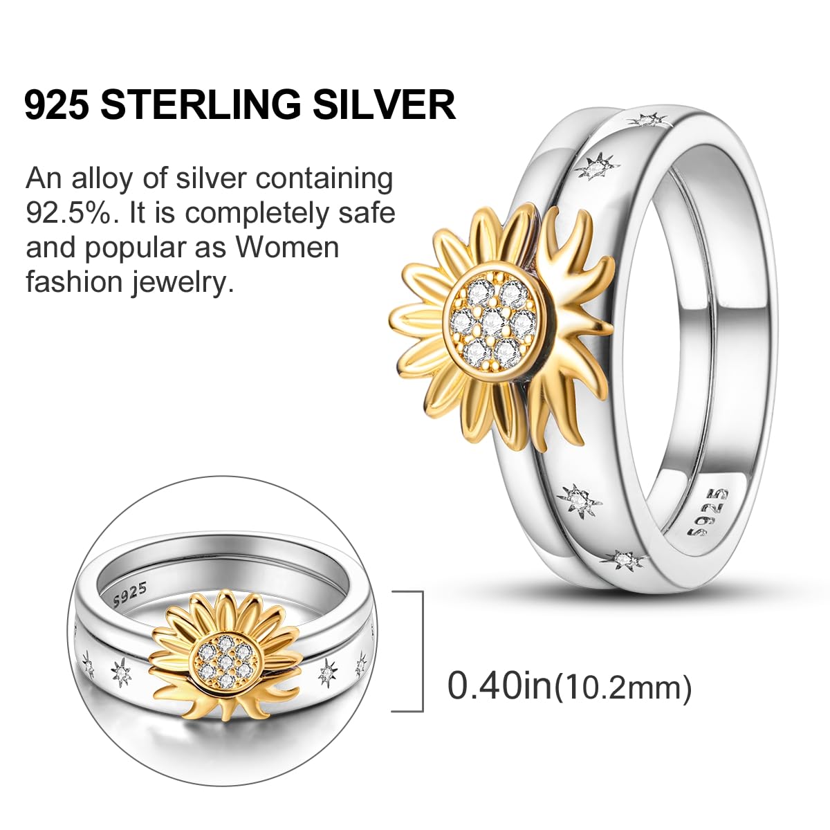 NARMO 925 Sterling Silber Frauen Ringe Mond Stern Ring Evil Eye Ring Bunte Cubic Zirkonia Ring Stapelbare Vintage Ringe Statement Ringe für Frauen Größe 52-60mm