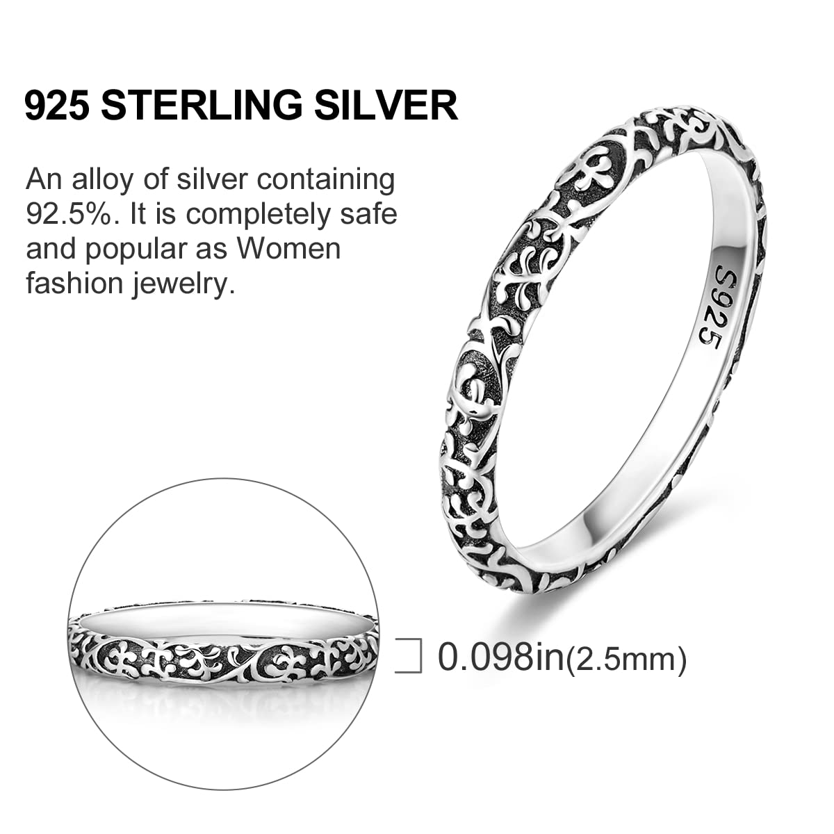 NARMO 925 Sterling Silber Frauen Ringe Mond Stern Ring Evil Eye Ring Bunte Cubic Zirkonia Ring Stapelbare Vintage Ringe Statement Ringe für Frauen Größe 52-60mm