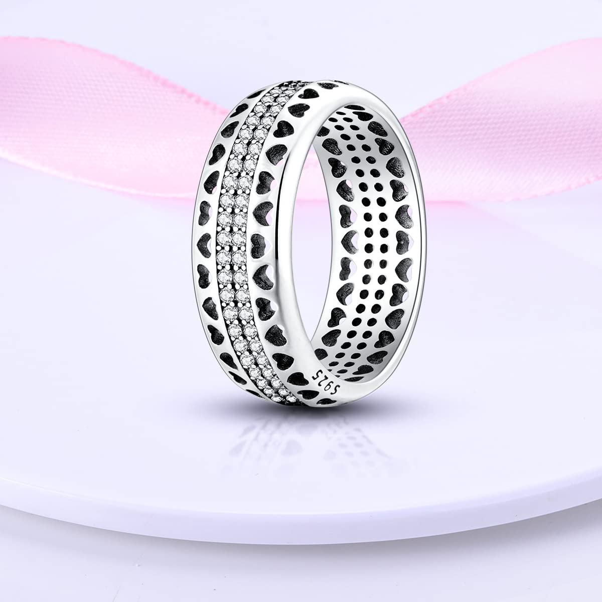 NARMO 925 Sterling Silber Frauen Ringe Mond Stern Ring Evil Eye Ring Bunte Cubic Zirkonia Ring Stapelbare Vintage Ringe Statement Ringe für Frauen Größe 52-60mm