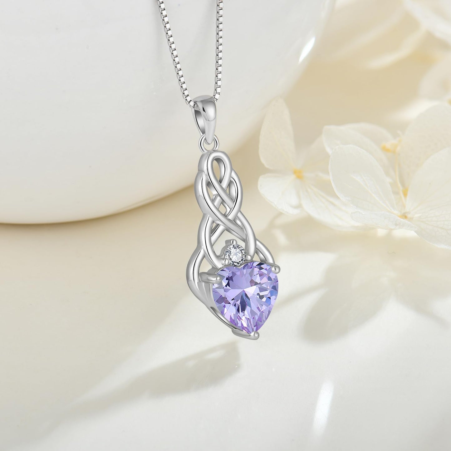 FJ Unendlichkeit Keltischer Knoten Kette Damen 925 Sterling Silber Geburtsstein Anhänger Irischer Glücksschmuck Geschenke für Frauen Mutter Freundin Mama