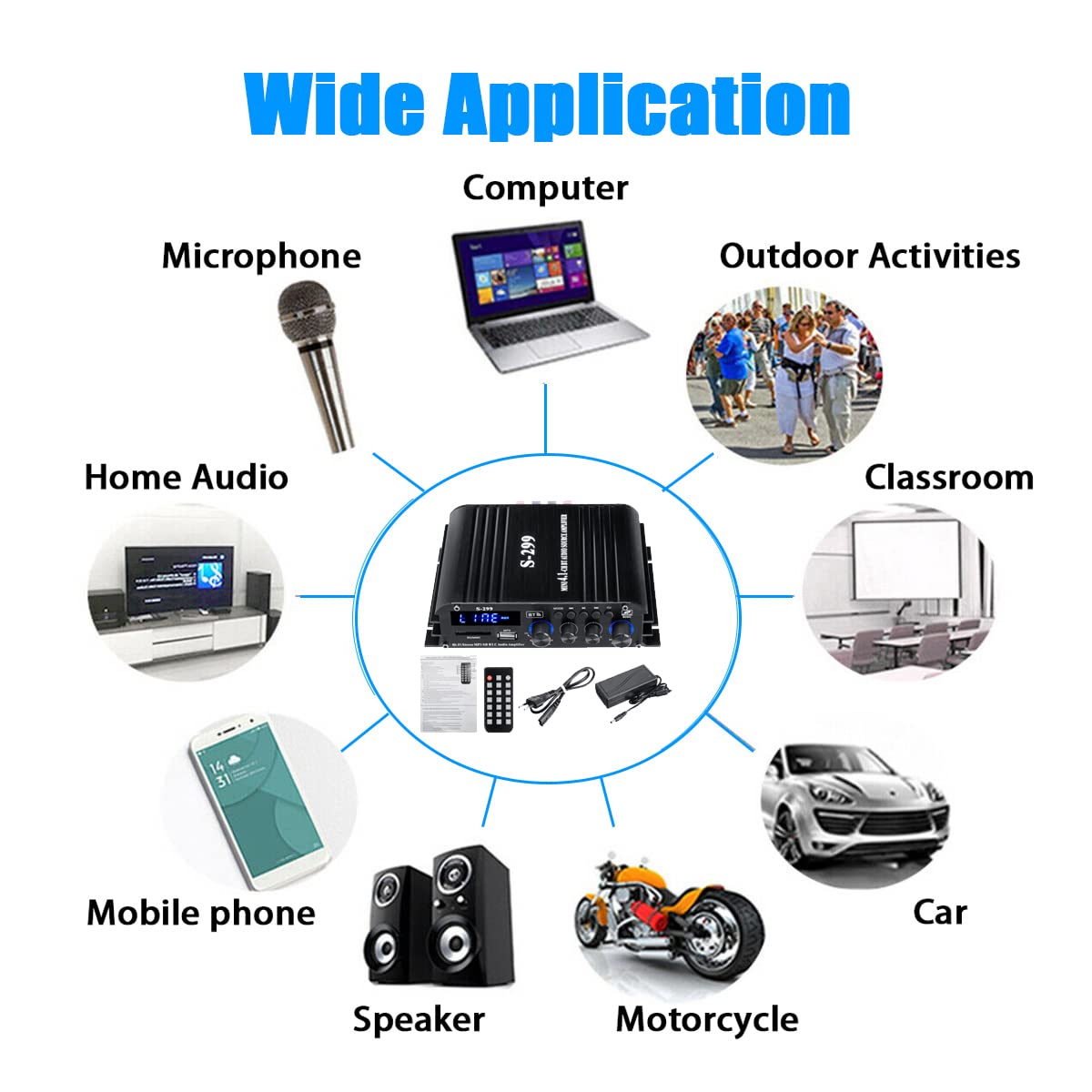 Etlephe Mini Verstärker,HIFI Verstärker,Bluetooth 5.0-Stereo Audio,12 V 220 V 600 W, 2 Kanäle, LCD-Display, High Fidelity, tragbares UKW-Radio, SD/USB-Karteneingang, für Zuhause oder Auto