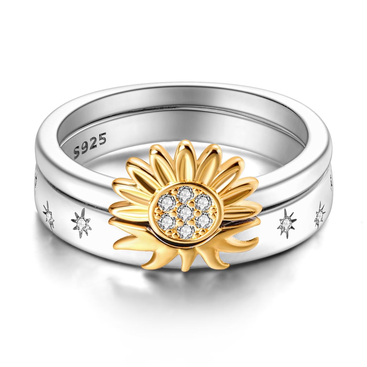 NARMO 925 Sterling Silber Frauen Ringe Mond Stern Ring Evil Eye Ring Bunte Cubic Zirkonia Ring Stapelbare Vintage Ringe Statement Ringe für Frauen Größe 52-60mm