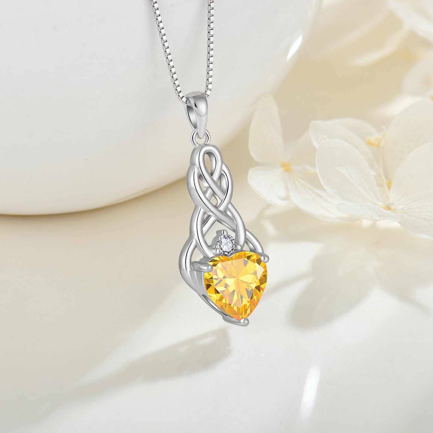 FJ Unendlichkeit Keltischer Knoten Kette Damen 925 Sterling Silber Geburtsstein Anhänger Irischer Glücksschmuck Geschenke für Frauen Mutter Freundin Mama