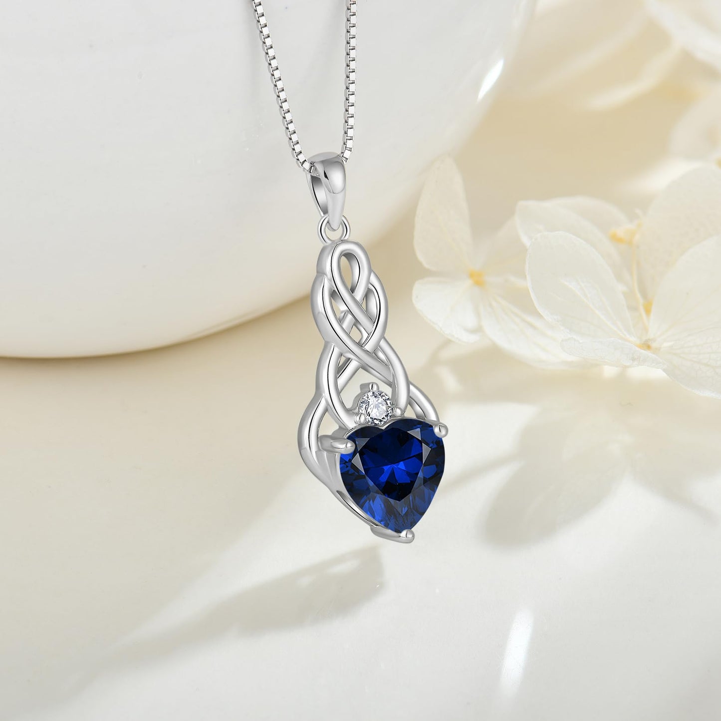 FJ Unendlichkeit Keltischer Knoten Kette Damen 925 Sterling Silber Geburtsstein Anhänger Irischer Glücksschmuck Geschenke für Frauen Mutter Freundin Mama