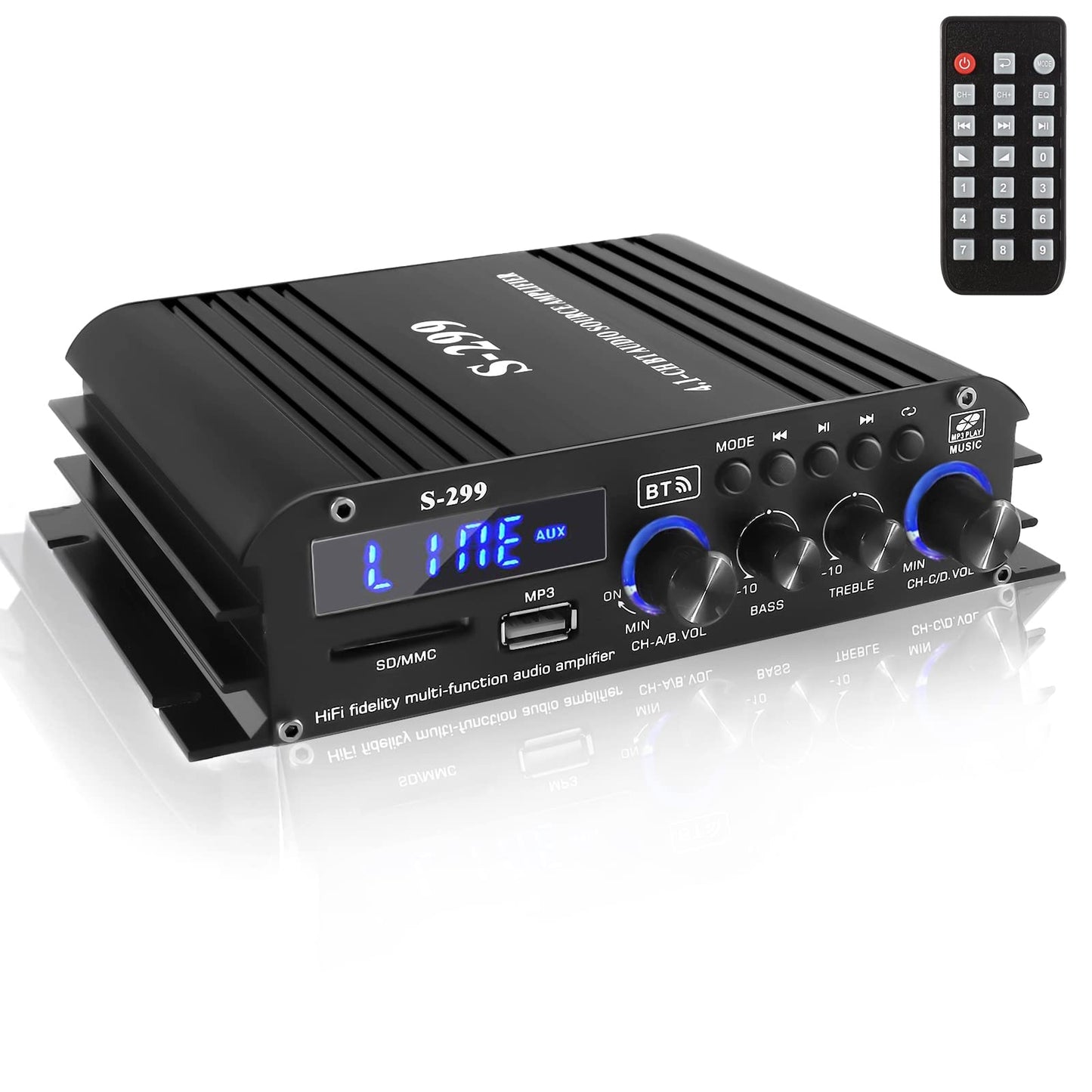 Etlephe Mini Verstärker,HIFI Verstärker,Bluetooth 5.0-Stereo Audio,12 V 220 V 600 W, 2 Kanäle, LCD-Display, High Fidelity, tragbares UKW-Radio, SD/USB-Karteneingang, für Zuhause oder Auto