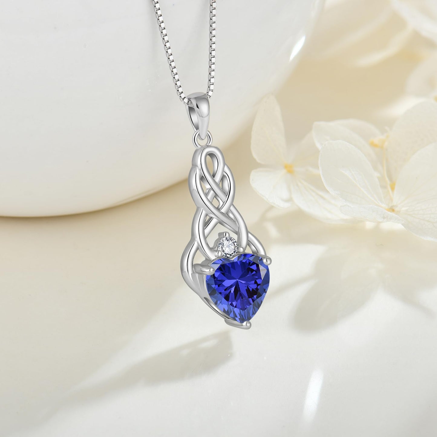 FJ Unendlichkeit Keltischer Knoten Kette Damen 925 Sterling Silber Geburtsstein Anhänger Irischer Glücksschmuck Geschenke für Frauen Mutter Freundin Mama