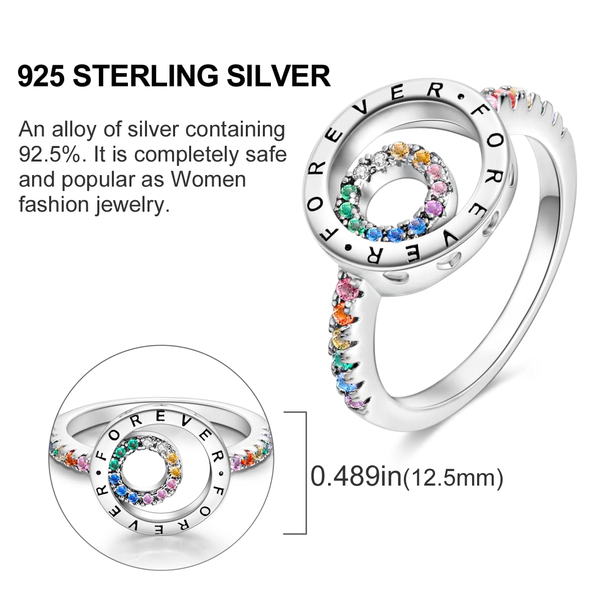 NARMO 925 Sterling Silber Frauen Ringe Mond Stern Ring Evil Eye Ring Bunte Cubic Zirkonia Ring Stapelbare Vintage Ringe Statement Ringe für Frauen Größe 52-60mm