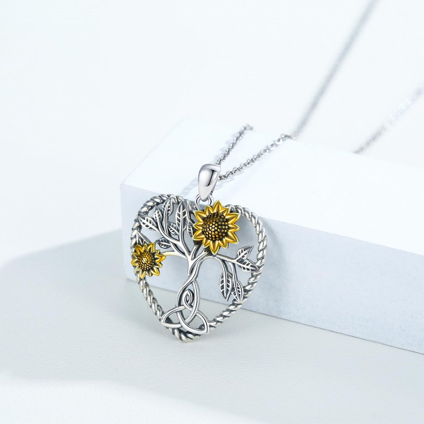 Ederseensucht-Sonnenblumen-Halskette, 925er Sterlingsilber, Gänseblümchen/Rose/Mondstein, Sonnenblumen-Baum des Lebens-Anhänger-Halskette, Sonnenblumen-Schmuck, Geschenke für Frauen, Mädchen, Mütter