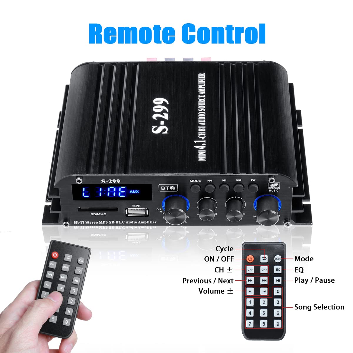 Etlephe Mini Verstärker,HIFI Verstärker,Bluetooth 5.0-Stereo Audio,12 V 220 V 600 W, 2 Kanäle, LCD-Display, High Fidelity, tragbares UKW-Radio, SD/USB-Karteneingang, für Zuhause oder Auto