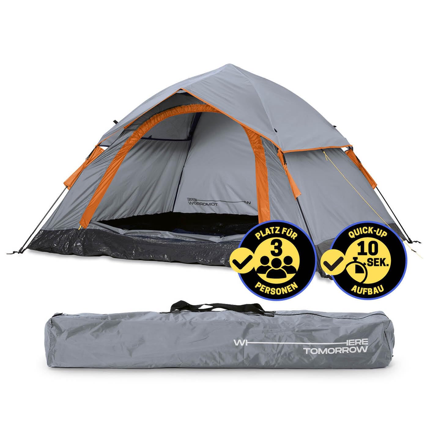 Lumaland Camping Zelt | Leichtes Pop Up Wurfzelt | 2-3 Personen Kuppelzelt | Trekking & Festival Igluzelt | Sekundenzelt Wasserdicht 210x190x110cm | Wind- & Sonnenschutz | Mit 1 & 2 Eingängen