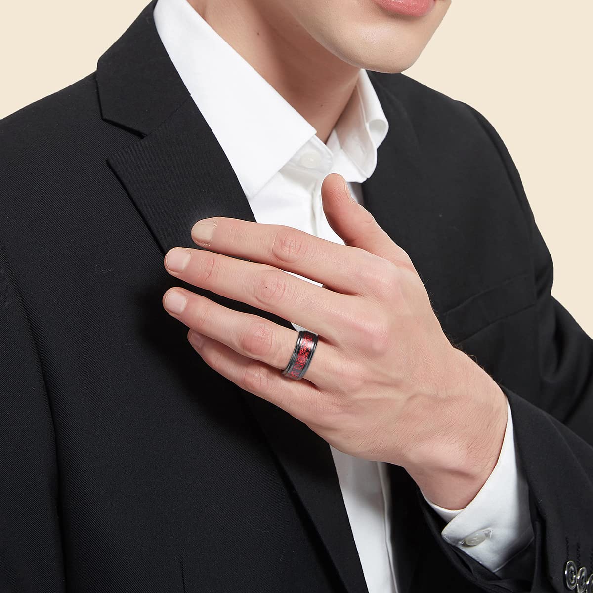 NUNCAD Schwarz Ring Wolfram Partner Ring Herren Damen 8mm Keltische Drachen Ring mit Kohlefasern Blau/Grün/Rot/Rosegold Größe 49.3-72(15.7-22.9)