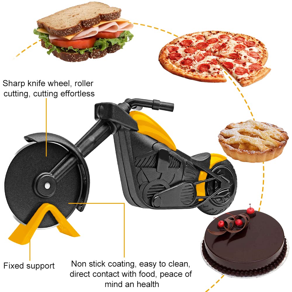 ELB Biker Motorrad Pizzaschneider, Lustige Pizza Schneider Edelstahl Kunststoff Pizzaroller Pizzarad Pizzamesser, Pizza Cutter mit Scharfem Schneiderad & Ständer für Weihnachten Kreativ Geschenke (Rot)