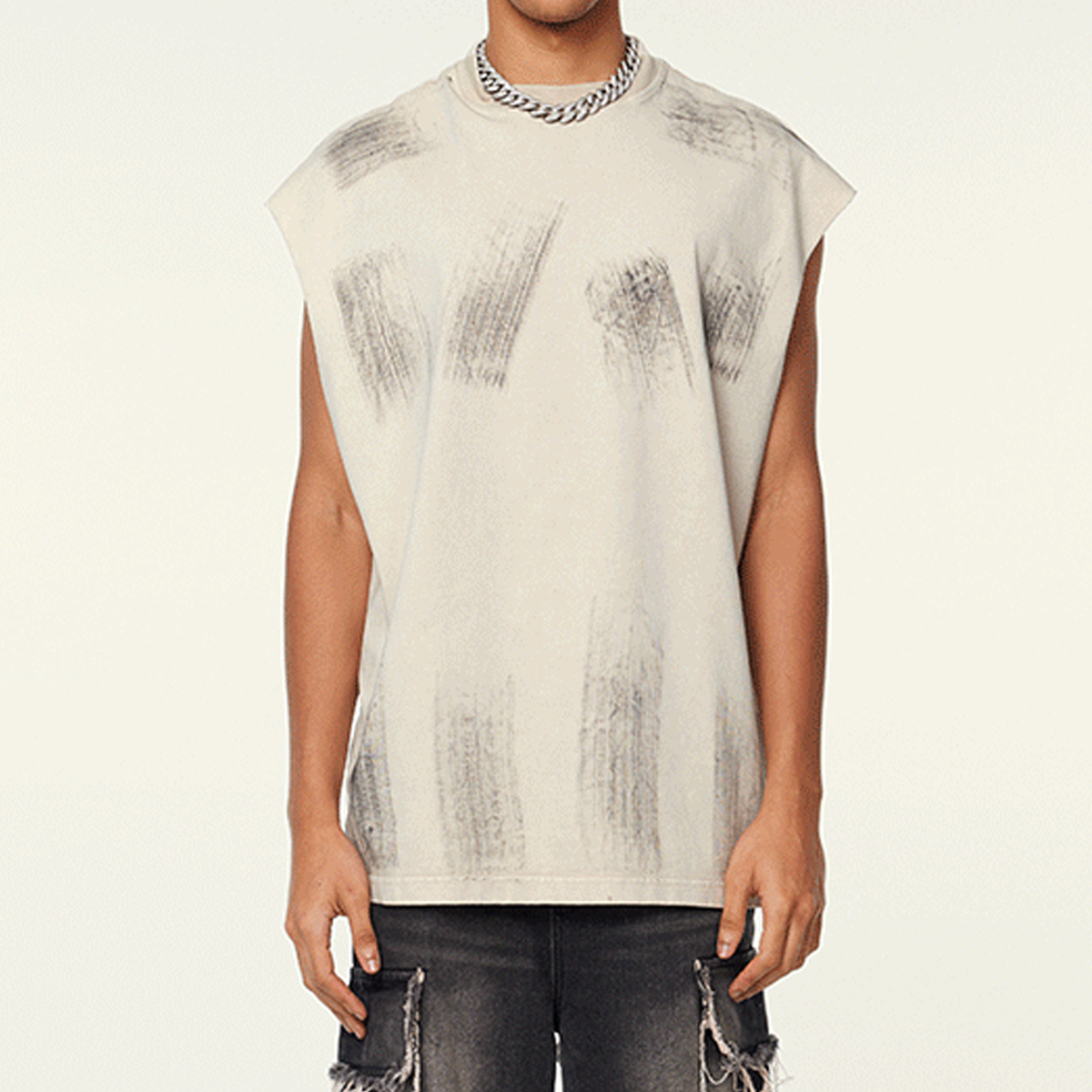 WACOON trashy Distressed High Street Round Neck Sleeveless Tank Top(310GSM)