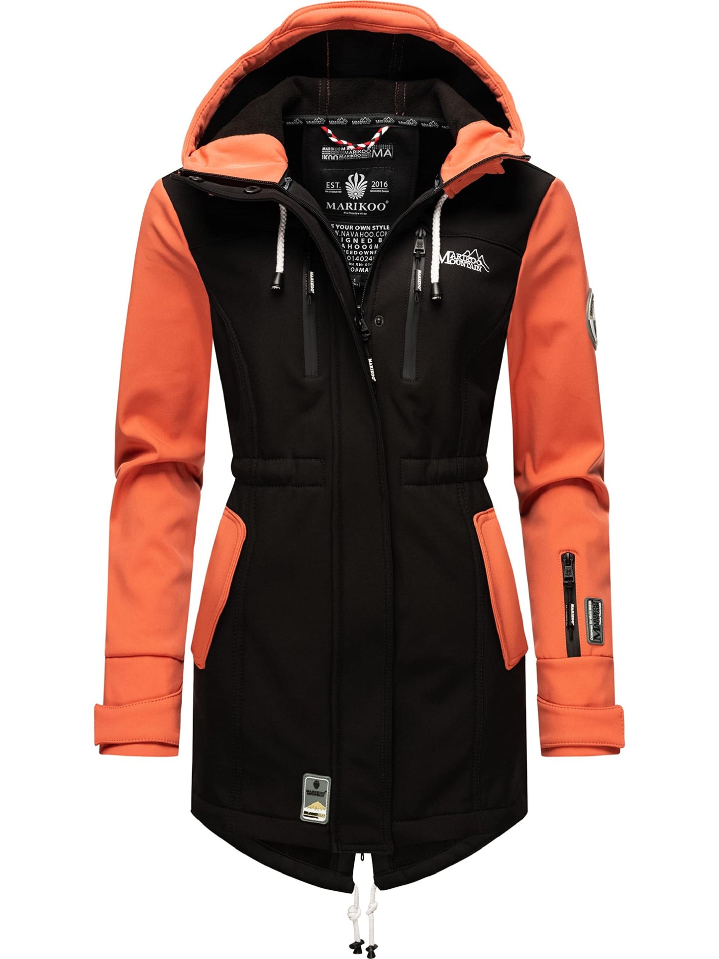 MARIKOO Damen Übergangsjacke Softshellmantel wasserdicht atmungsaktiv mit Kapuze Zimtzicke XS-3XL