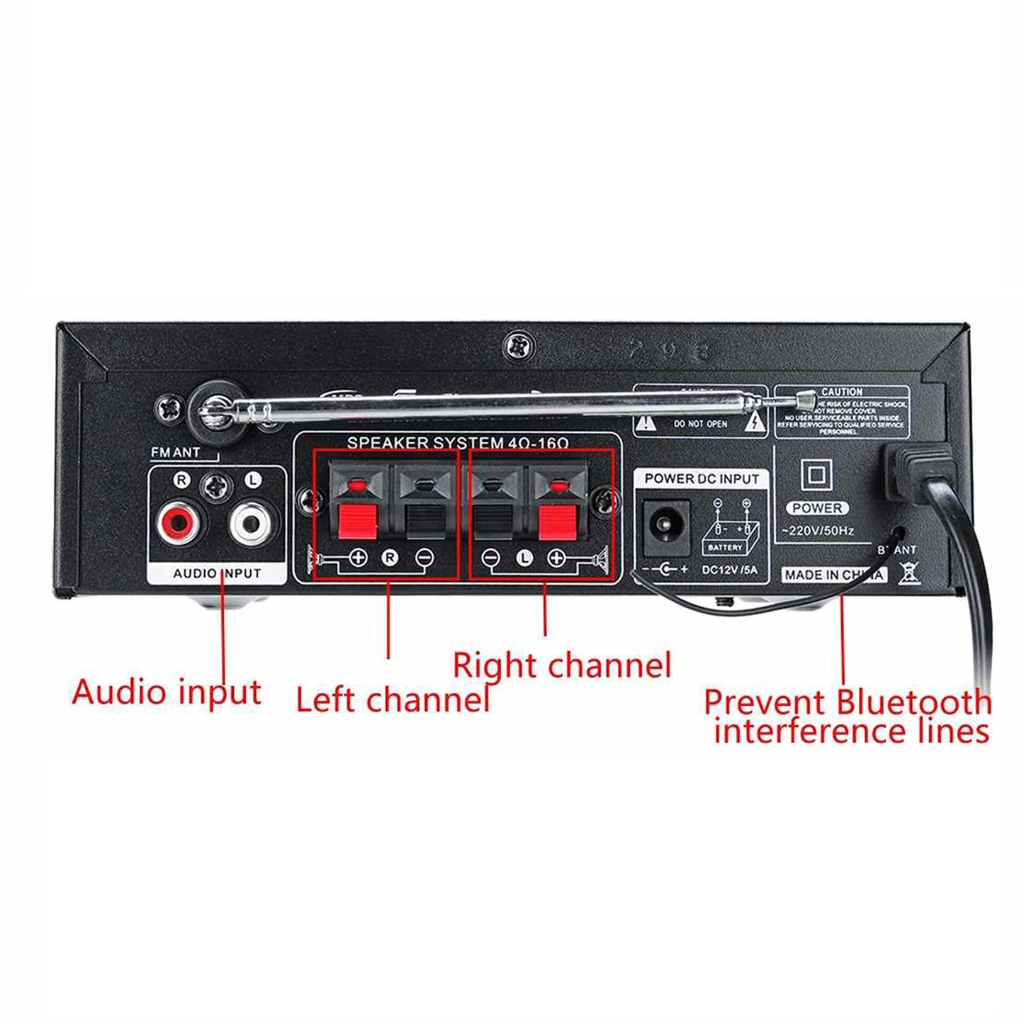Etlephe Mini Verstärker,HIFI Verstärker,Bluetooth 5.0-Stereo Audio,12 V 220 V 600 W, 2 Kanäle, LCD-Display, High Fidelity, tragbares UKW-Radio, SD/USB-Karteneingang, für Zuhause oder Auto